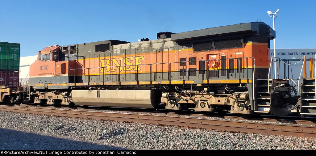 BNSF 1050, one of a kind Heritage 1 unit, trails on EB BNSF stack